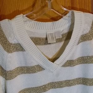 CW Glitter Gold and White Knit Sweater M